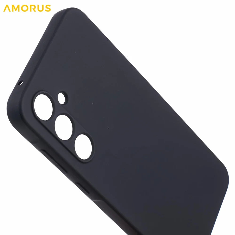 AMORUS For Samsung Galaxy A55 5G Case Precise Cutouts TPU Fiber Lining Shockproof Phone Cover - Black - 6