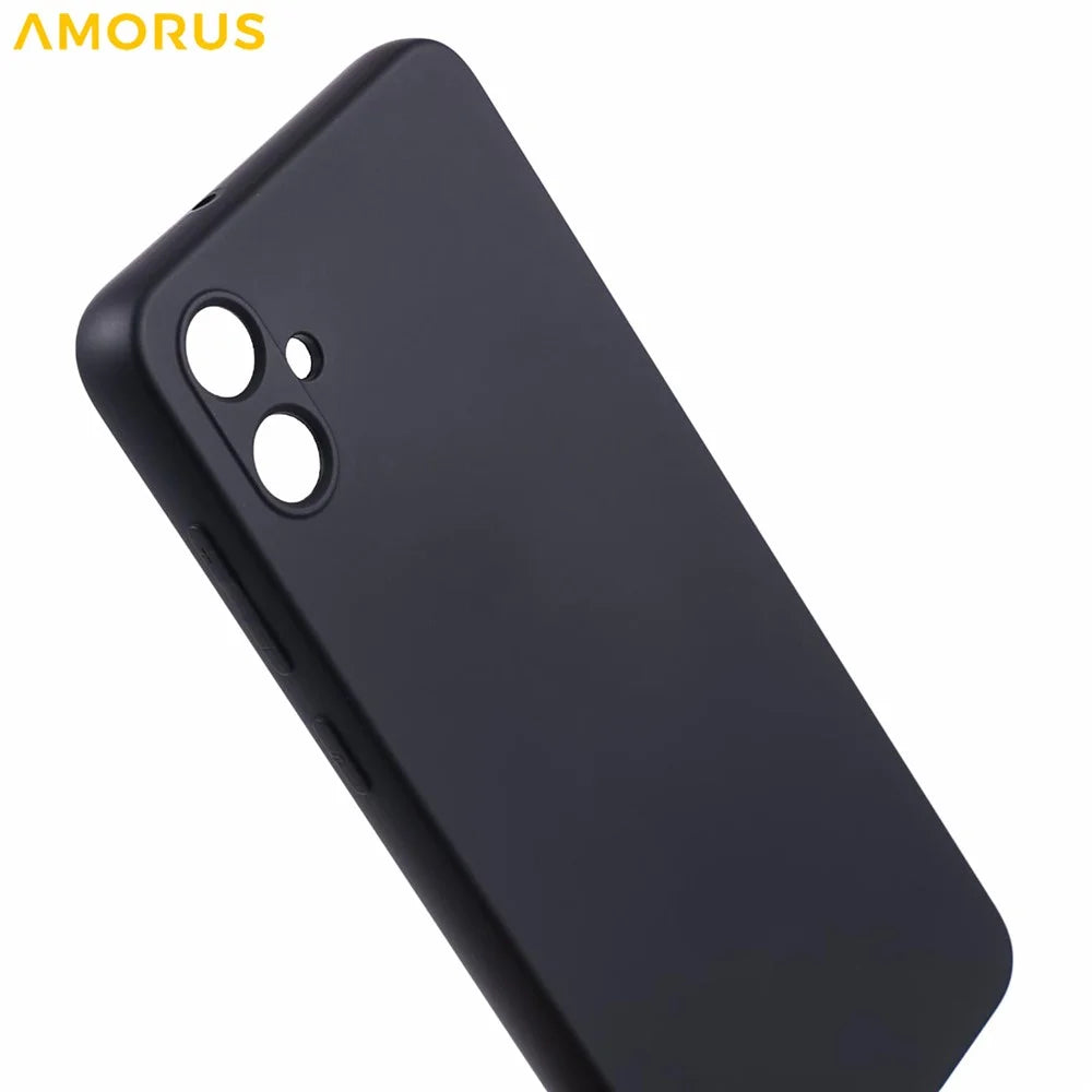 AMORUS For Samsung Galaxy A05 4G Case Precise Cutouts TPU Fiber Lining Shockproof Phone Cover - Black - 6