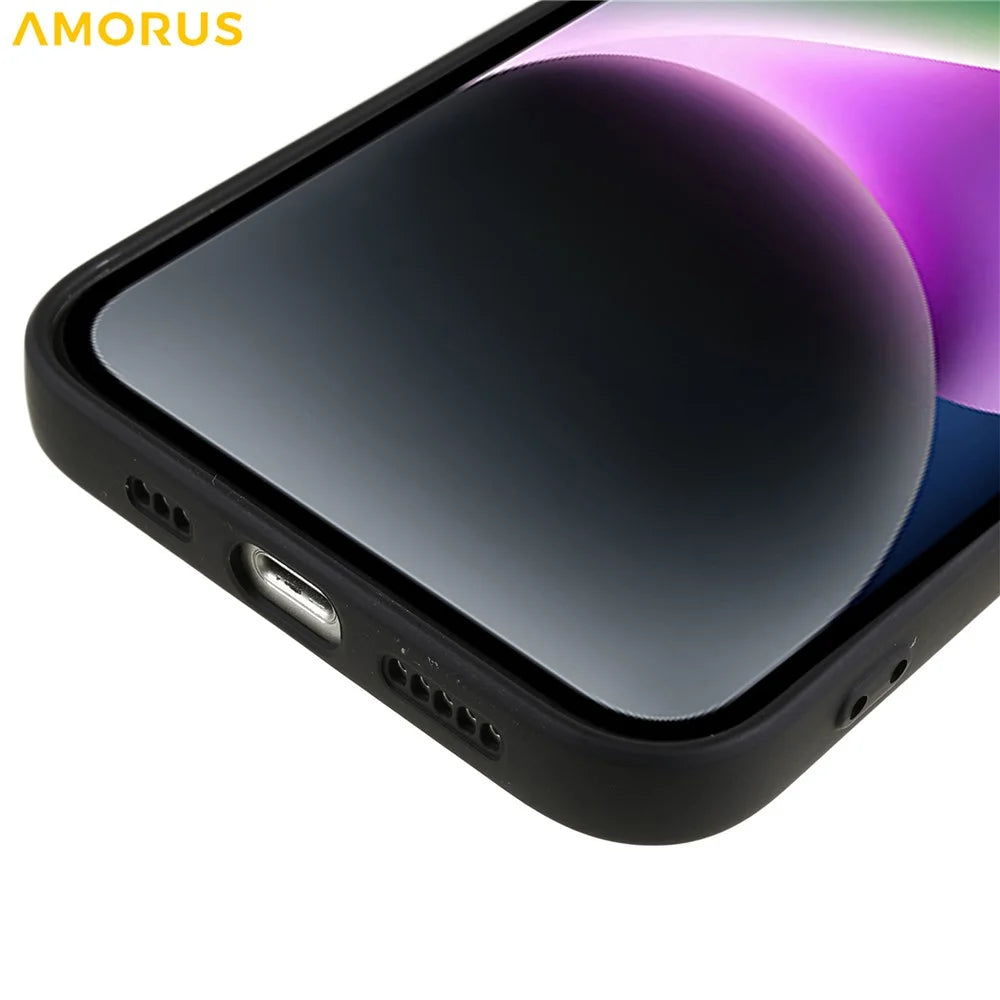 AMORUS For iPhone 15 Case Precise Cutouts TPU Fiber Lining Shockproof Phone Cover - Black - 6