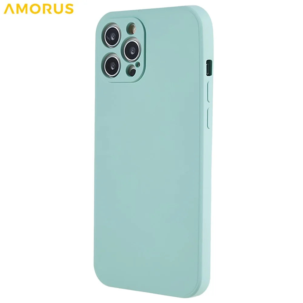AMORUS For iPhone 12 Pro Max Case Precise Cutouts TPU Fiber Lining Shockproof Phone Cover - Baby Blue - 3
