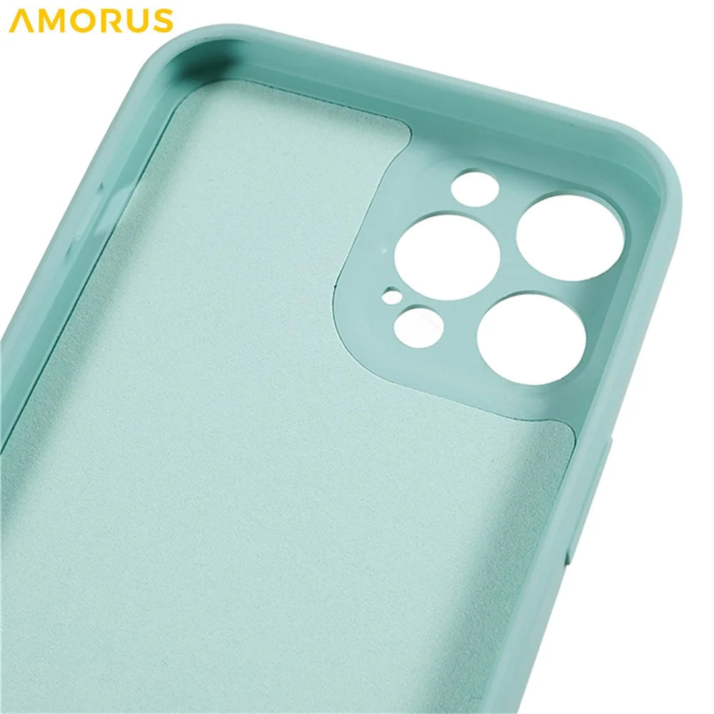 AMORUS For iPhone 12 Pro Max Case Precise Cutouts TPU Fiber Lining Shockproof Phone Cover - Baby Blue - 7