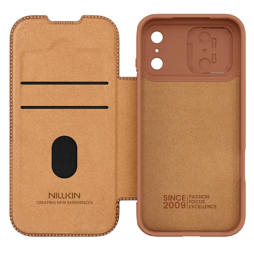 NILLKIN Qin Pro Series for iPhone 18 Pro / 17 Pro Case with Card Slots Leather Phone Cover - Brown - 3
