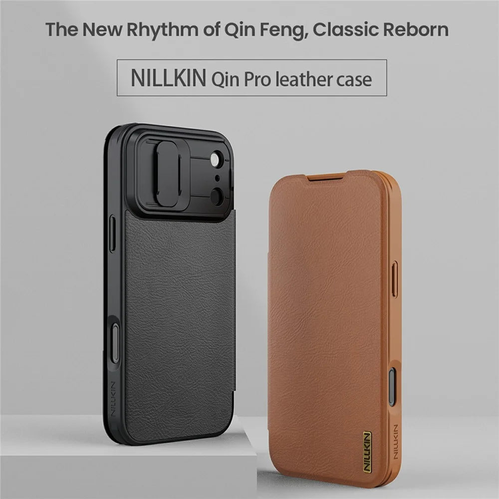 NILLKIN Qin Pro Series for iPhone 18 Pro / 17 Pro Case with Card Slots Leather Phone Cover - Brown - 4