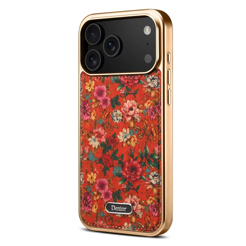 DENIOR A24 For iPhone 17 Pro Case Compatible with MagSafe Flower Leather PC TPU Phone Cover with Detachable Back Panel - Peony Red - 2
