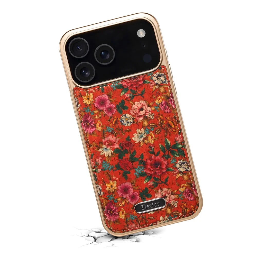 DENIOR A24 For iPhone 17 Pro Case Compatible with MagSafe Flower Leather PC TPU Phone Cover with Detachable Back Panel - Peony Red - 3