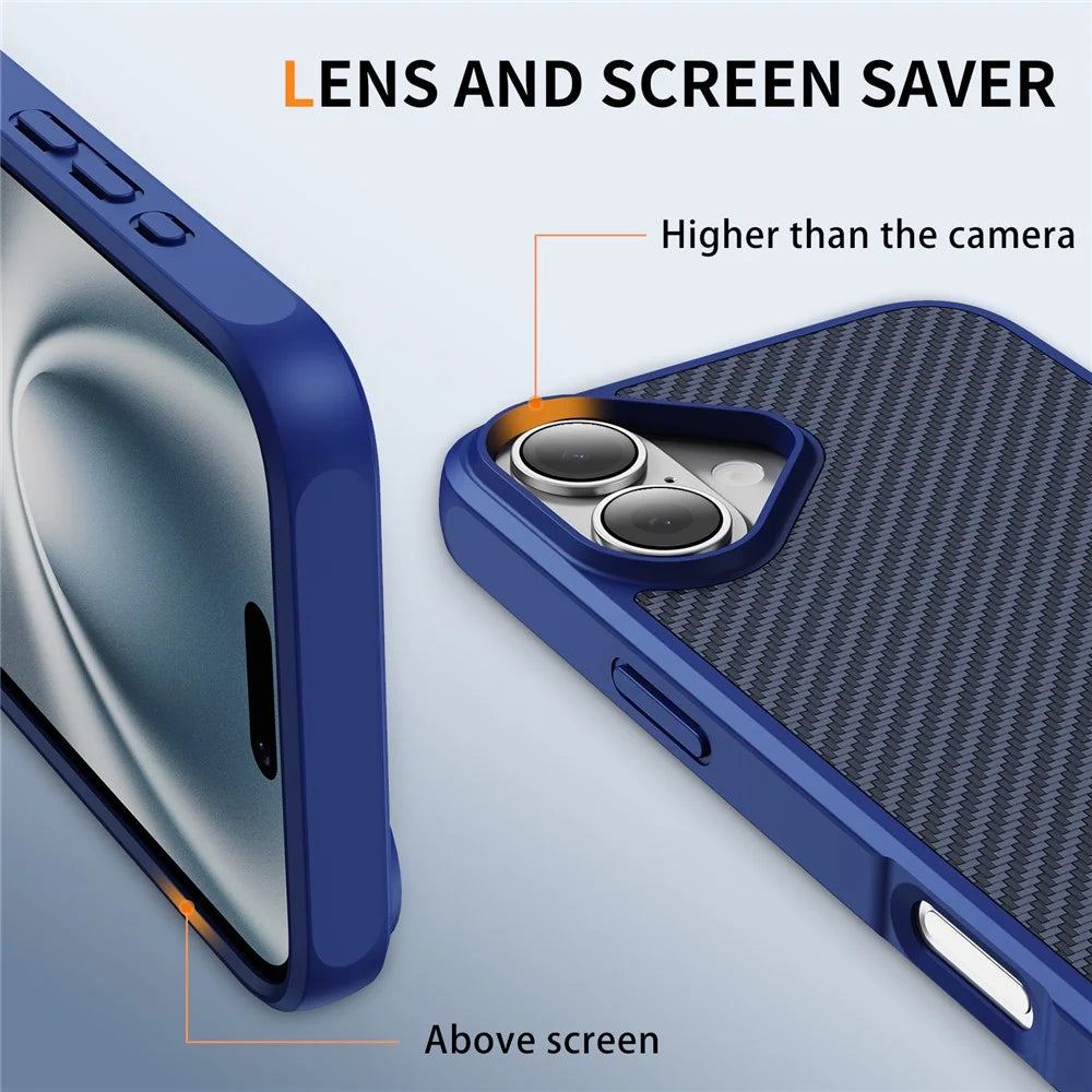 For iPhone 17 Case Carbon Fiber Texture PC + TPU Phone Cover Compatible with MagSafe - Blue - 3