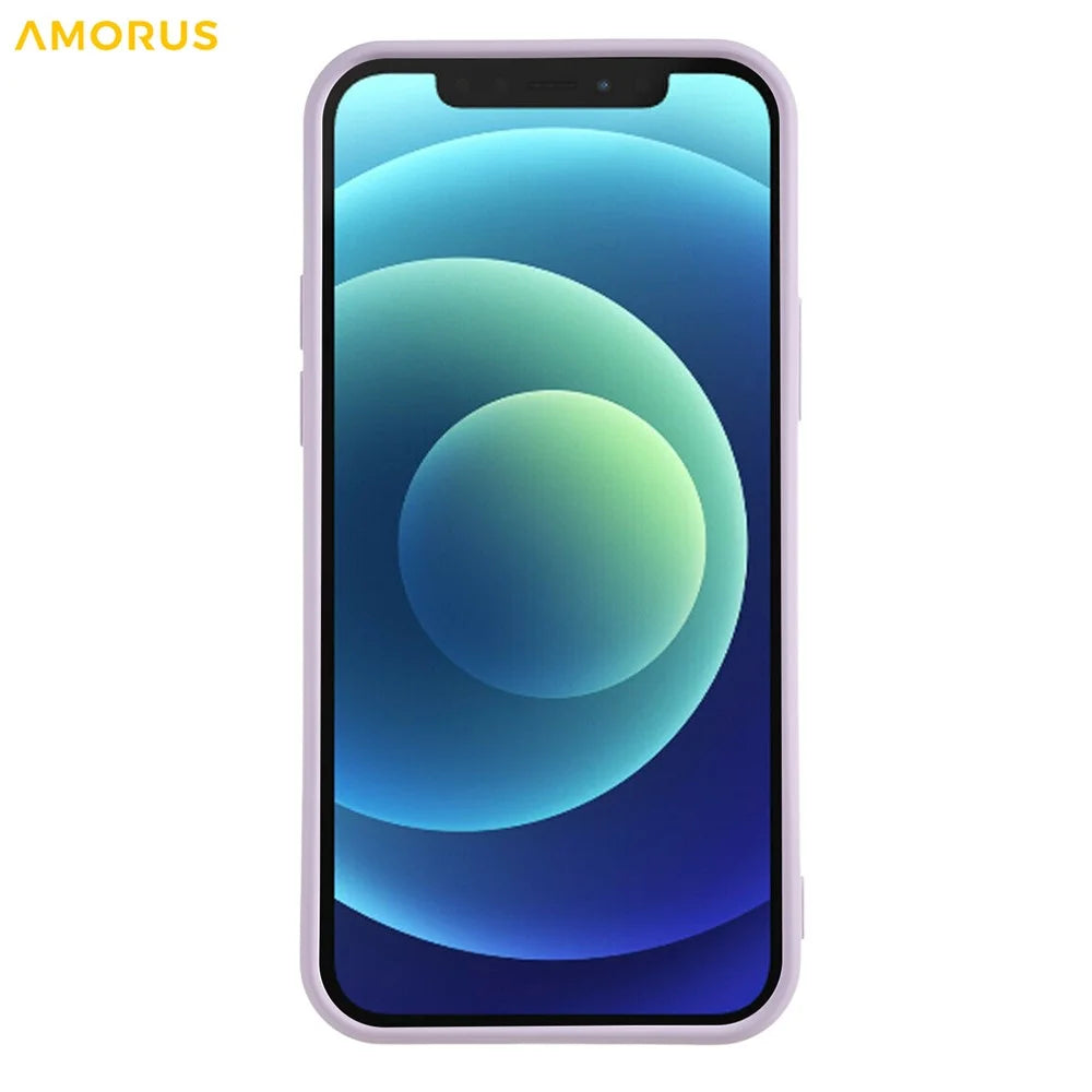 AMORUS For iPhone 12 Case Precise Cutouts TPU Fiber Lining Shockproof Phone Cover - Purple - 3