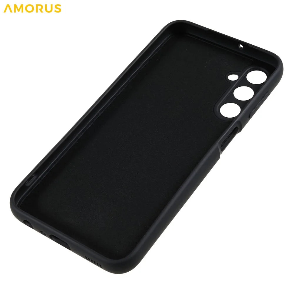 AMORUS For Samsung Galaxy A24 4G (162.1mm) Case Precise Cutouts TPU Fiber Lining Shockproof Phone Cover - Black - 6