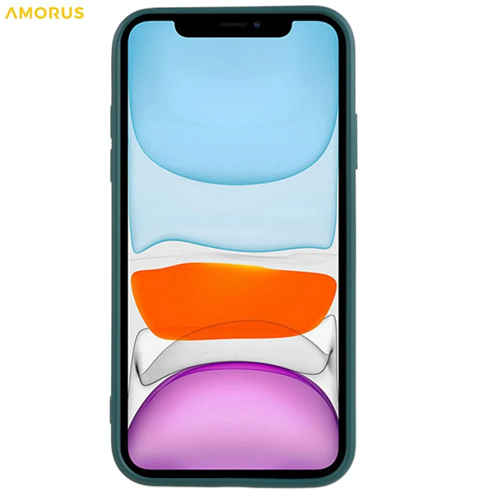 AMORUS For iPhone 11 Case Precise Cutouts TPU Fiber Lining Shockproof Phone Cover - Army Green - 2