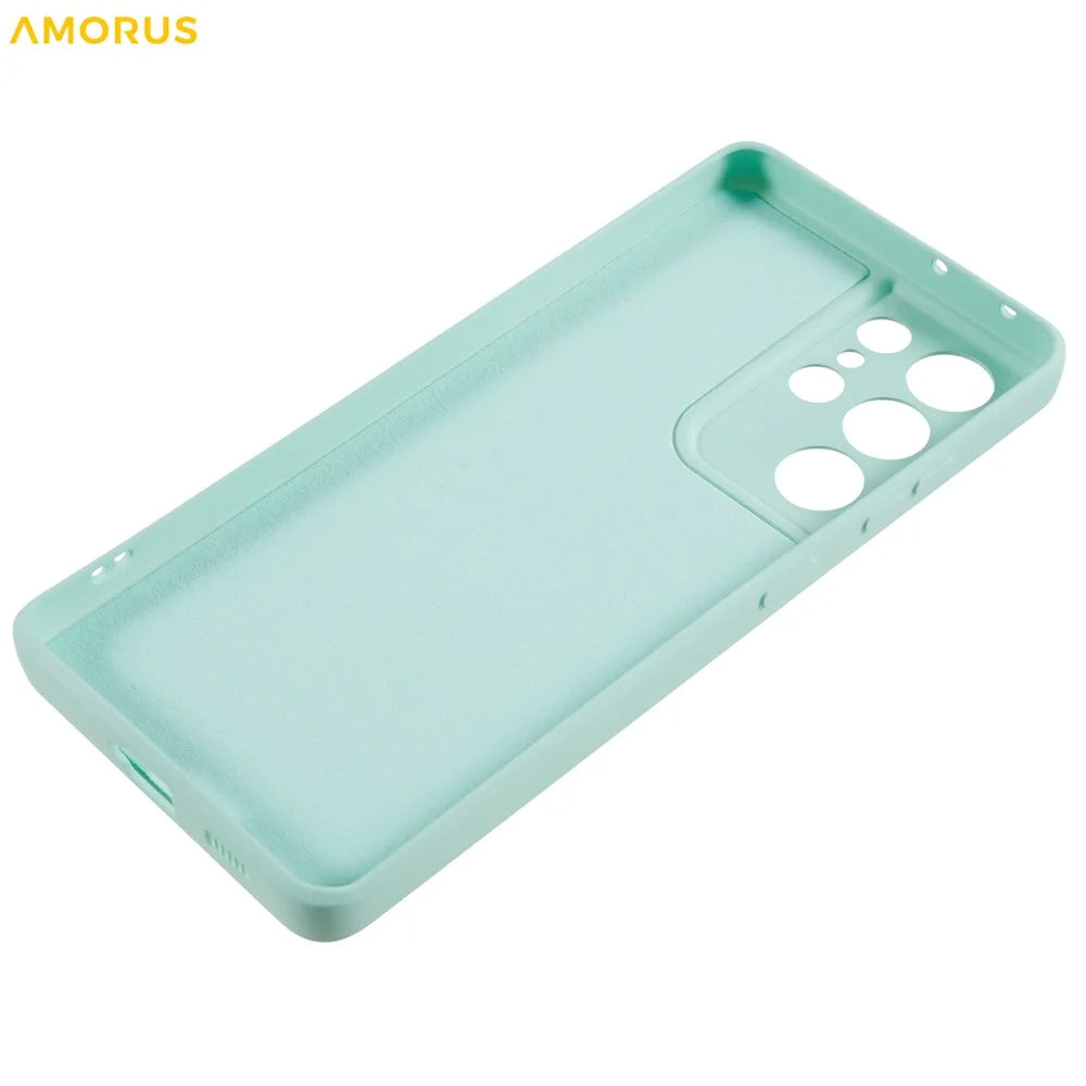 AMORUS For Samsung Galaxy S21 Ultra 5G Case Precise Cutouts TPU Fiber Lining Shockproof Phone Cover - Baby Blue - 6