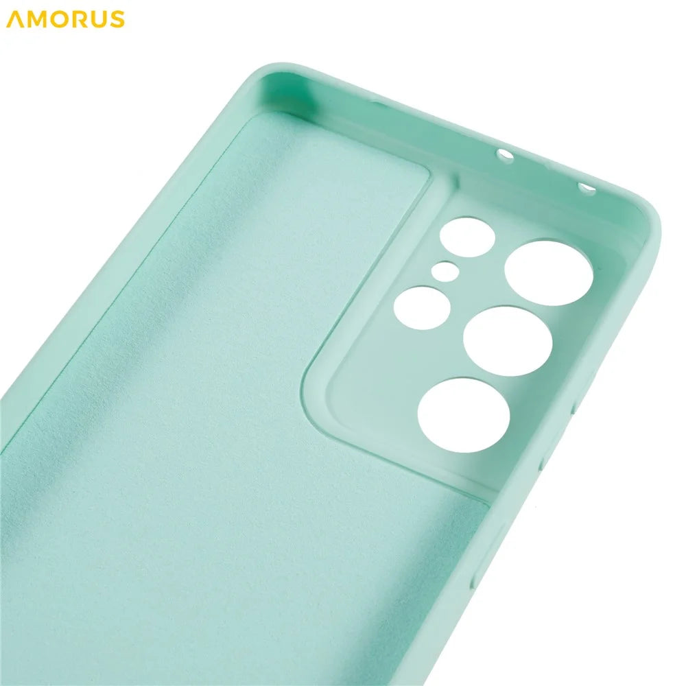 AMORUS For Samsung Galaxy S21 Ultra 5G Case Precise Cutouts TPU Fiber Lining Shockproof Phone Cover - Baby Blue - 7