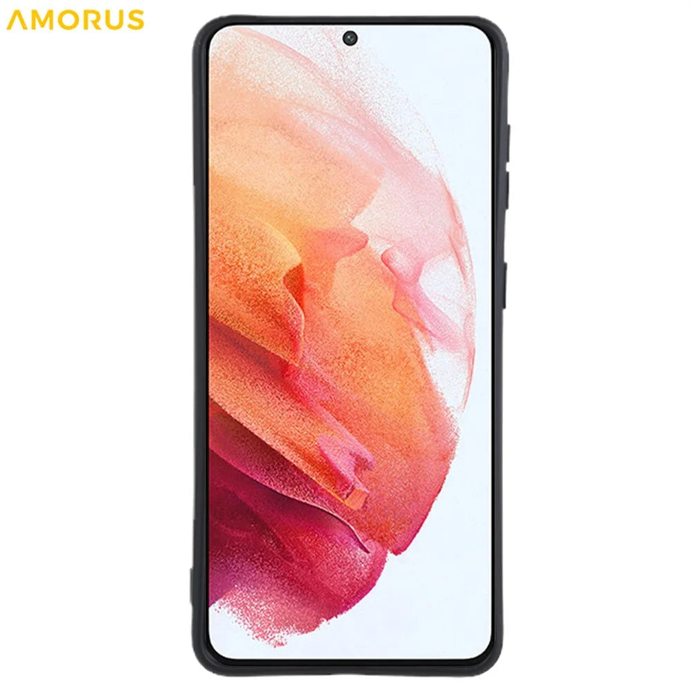 AMORUS For Samsung Galaxy S21 4G / 5G Case Precise Cutouts TPU Fiber Lining Shockproof Phone Cover - Black - 3