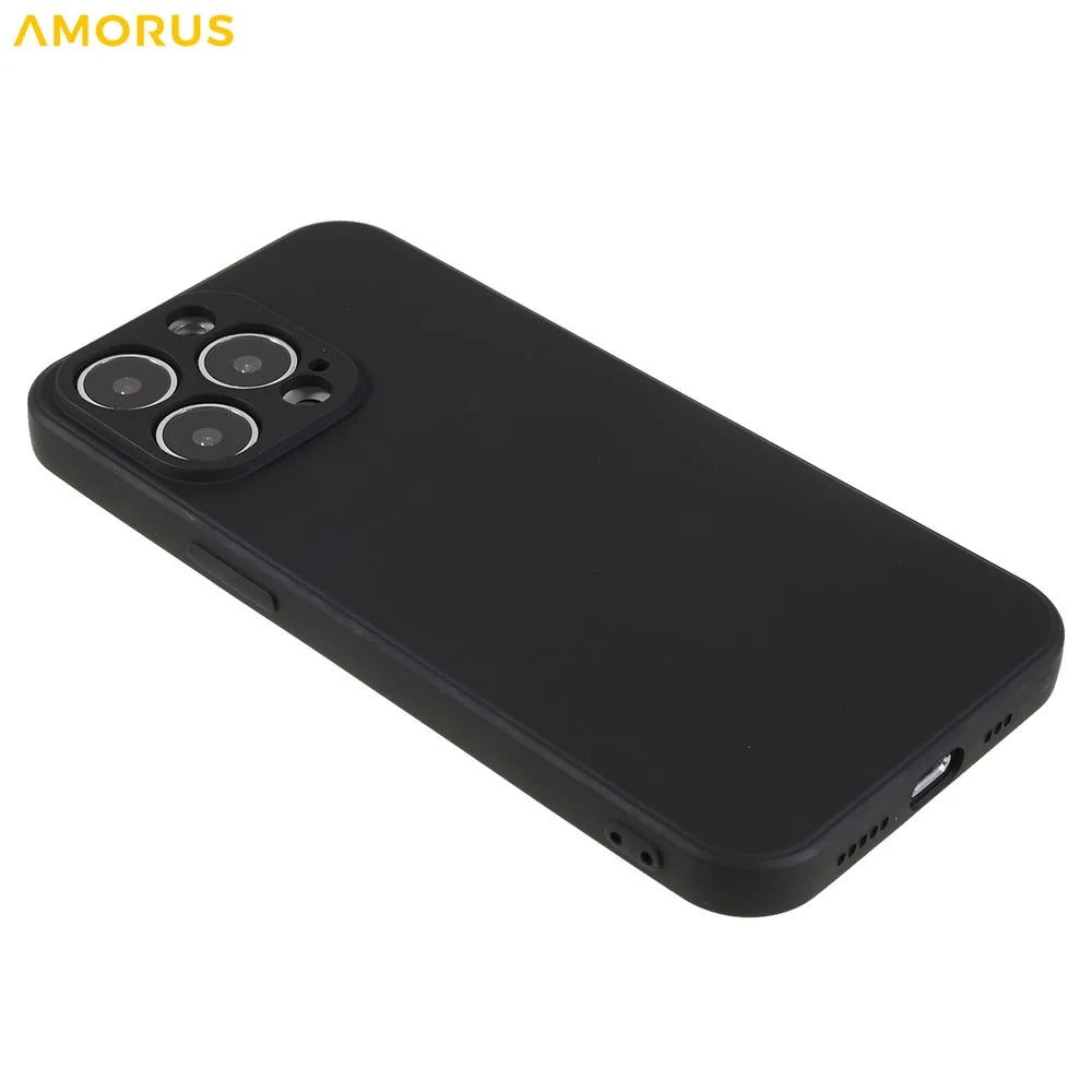 AMORUS For iPhone 13 Pro Case Precise Cutouts TPU Fiber Lining Shockproof Phone Cover - Black - 4