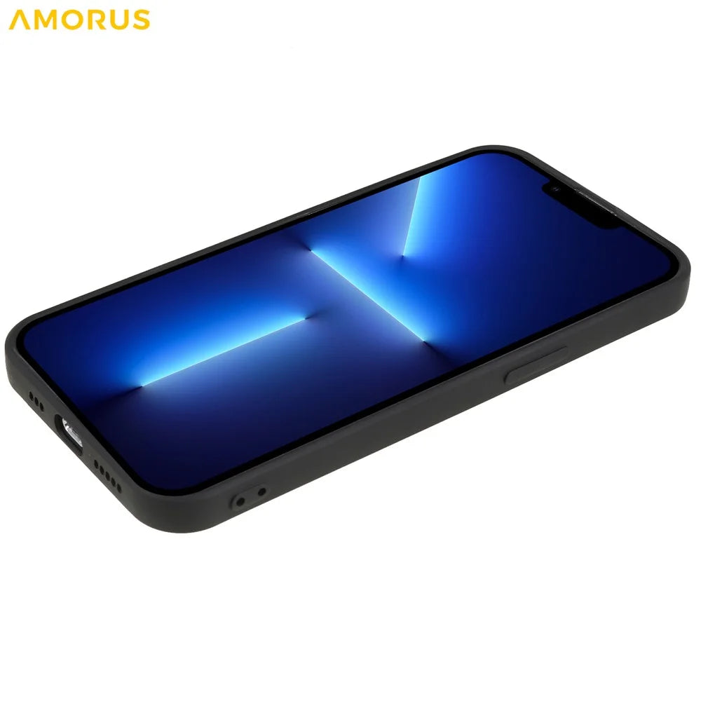 AMORUS For iPhone 13 Pro Case Precise Cutouts TPU Fiber Lining Shockproof Phone Cover - Black - 6