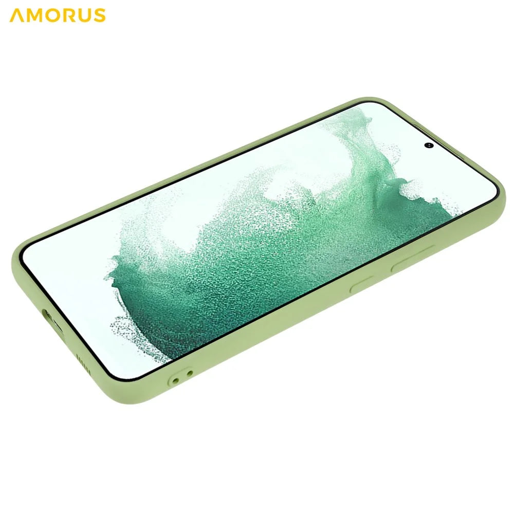 AMORUS For Samsung Galaxy S22 5G Case Precise Cutouts TPU Fiber Lining Shockproof Phone Cover - Matcha Green - 6