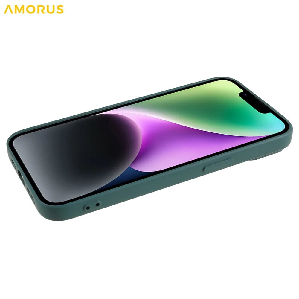 AMORUS For iPhone 14 Plus Case Precise Cutouts TPU Fiber Lining Shockproof Phone Cover - Army Green - 5