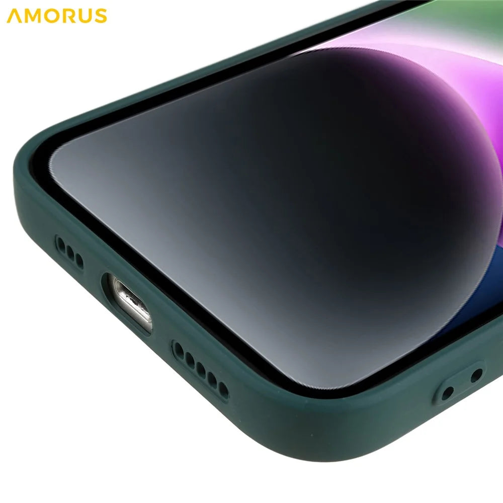 AMORUS For iPhone 14 Plus Case Precise Cutouts TPU Fiber Lining Shockproof Phone Cover - Army Green - 6