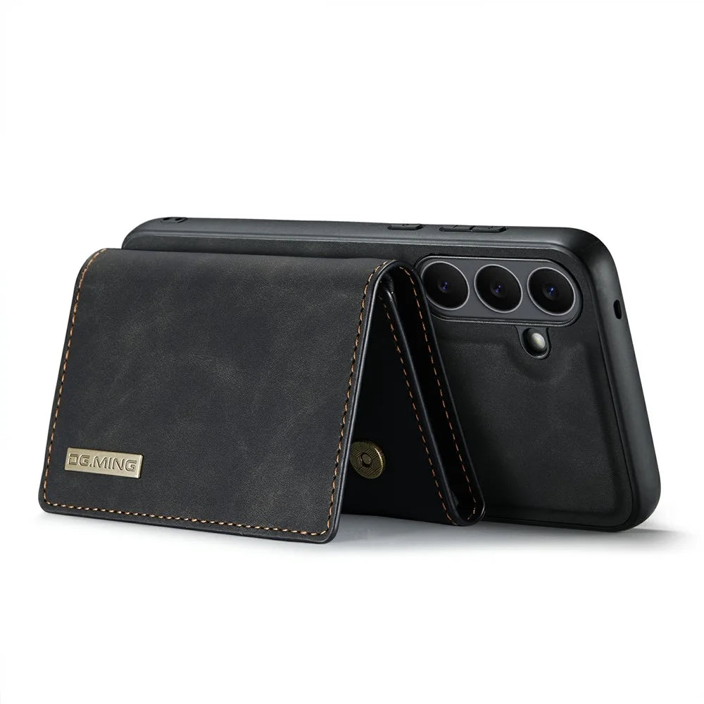 DG.MING M1 Series for Samsung Galaxy S25 FE Case Kickstand PU Phone Cover with Detachable Wallet - Black - 5