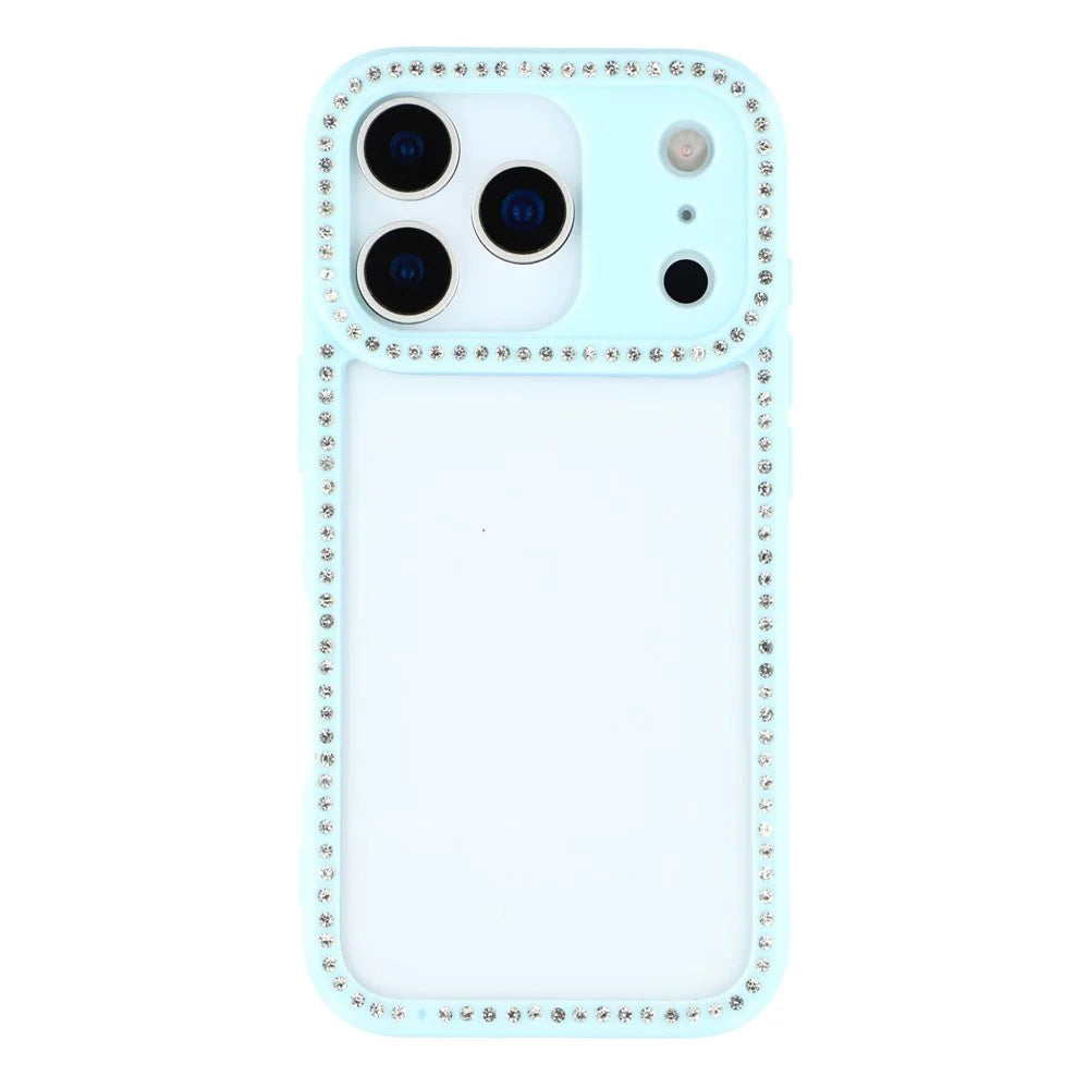 For iPhone 18 Pro / 17 Pro Case Sparkling Rhinestone Decor TPU + PC Clear Phone Back Cover - Blue - 3