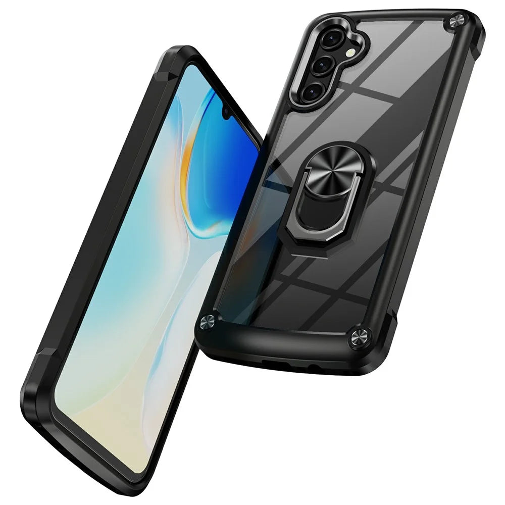 For Samsung Galaxy A18 5G / A18 4G / A17 5G / A17 4G Case Alloy Lens Frame PC + TPU Kickstand Phone Back Cover - Black - 2
