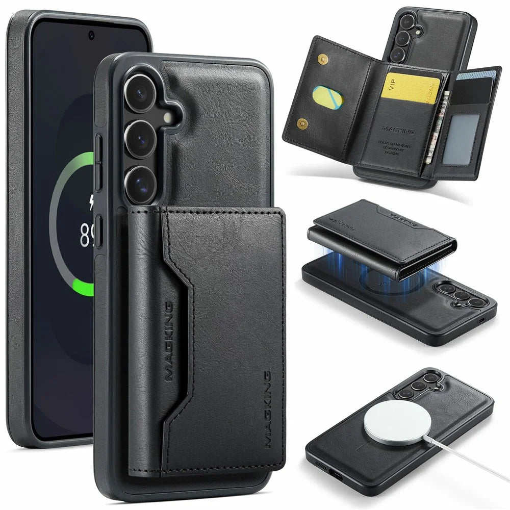 MAGKING K2 Series For Samsung Galaxy S25 FE Magnetic Case PC + TPU + PU Phone Cover - Black - 1