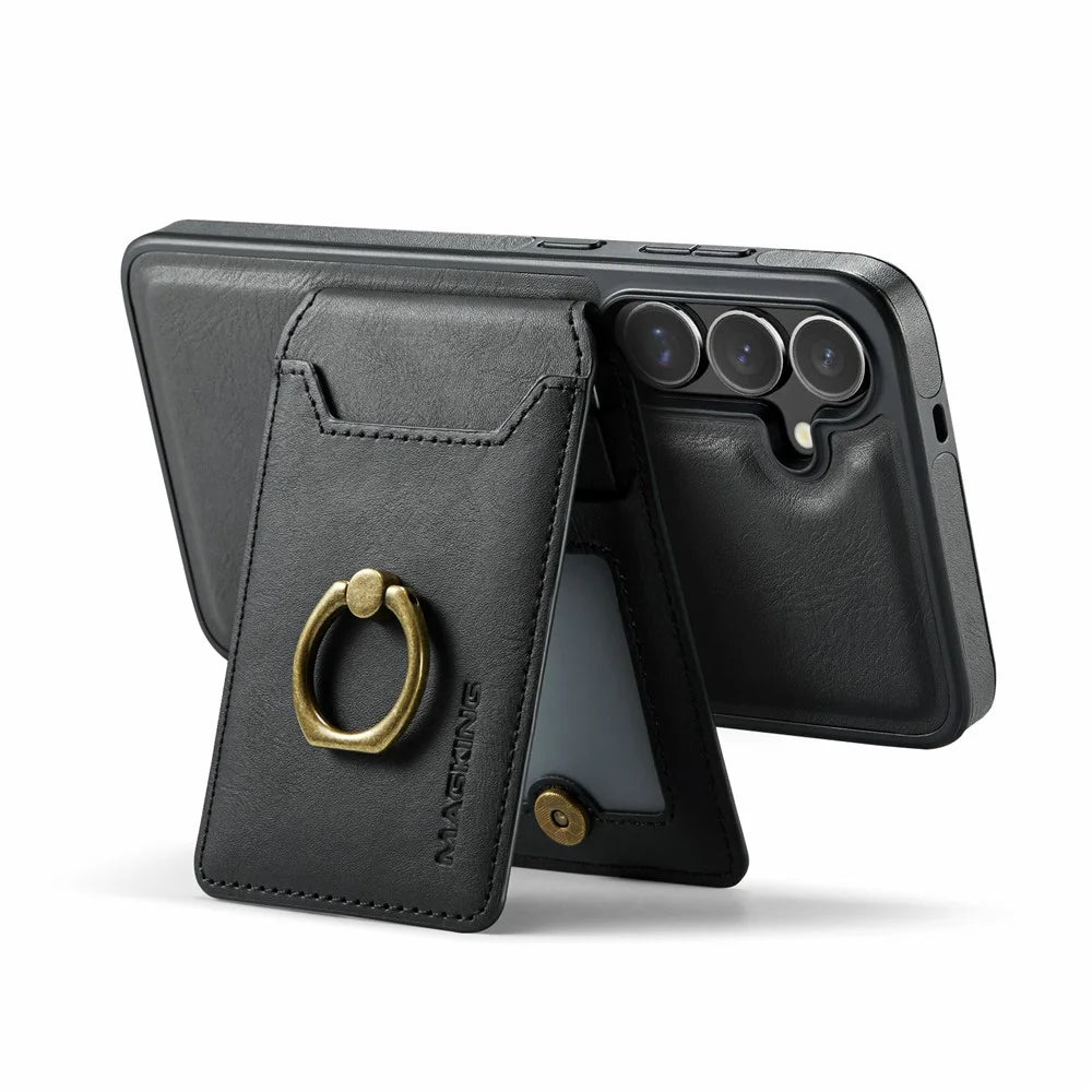 MAGKING K1 Series For Samsung Galaxy S25 FE Magnetic Case PC + TPU + PU Phone Cover with Card Holder - Black - 4