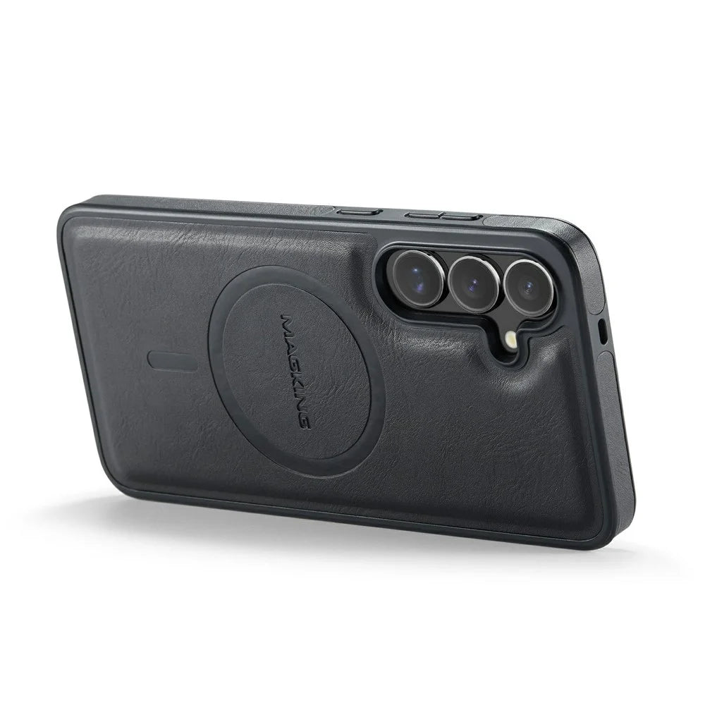 MAGKING K1 Series For Samsung Galaxy S25 FE Magnetic Case PC + TPU + PU Leather Phone Cover - Black - 6
