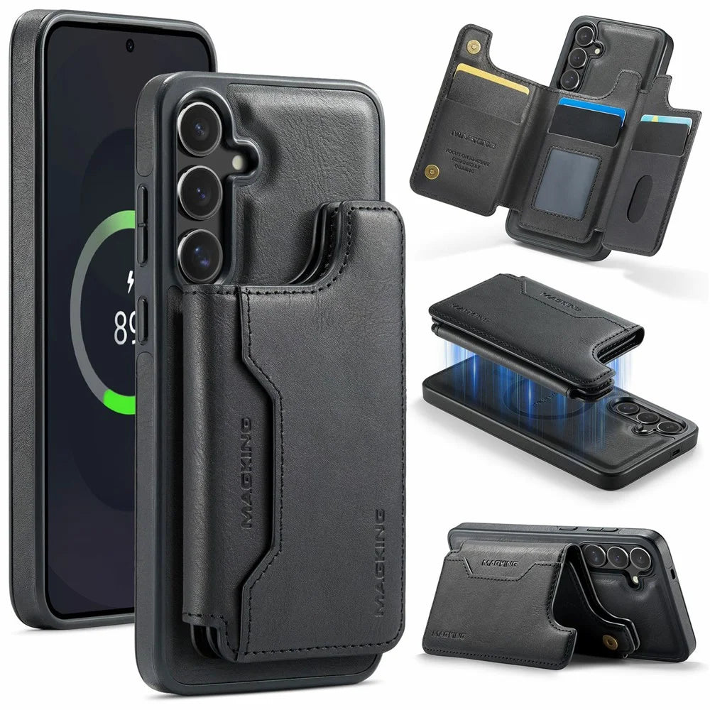 MAGKING K3 Series For Samsung Galaxy S25 FE Magnetic Case Wallet PC + TPU + PU Phone Cover - Black - 1