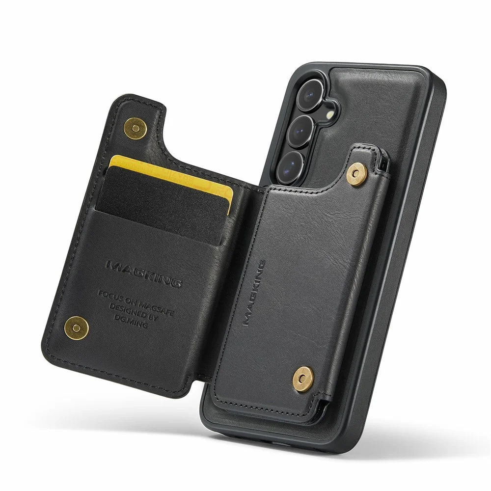 MAGKING K3 Series For Samsung Galaxy S25 FE Magnetic Case Wallet PC + TPU + PU Phone Cover - Black - 3