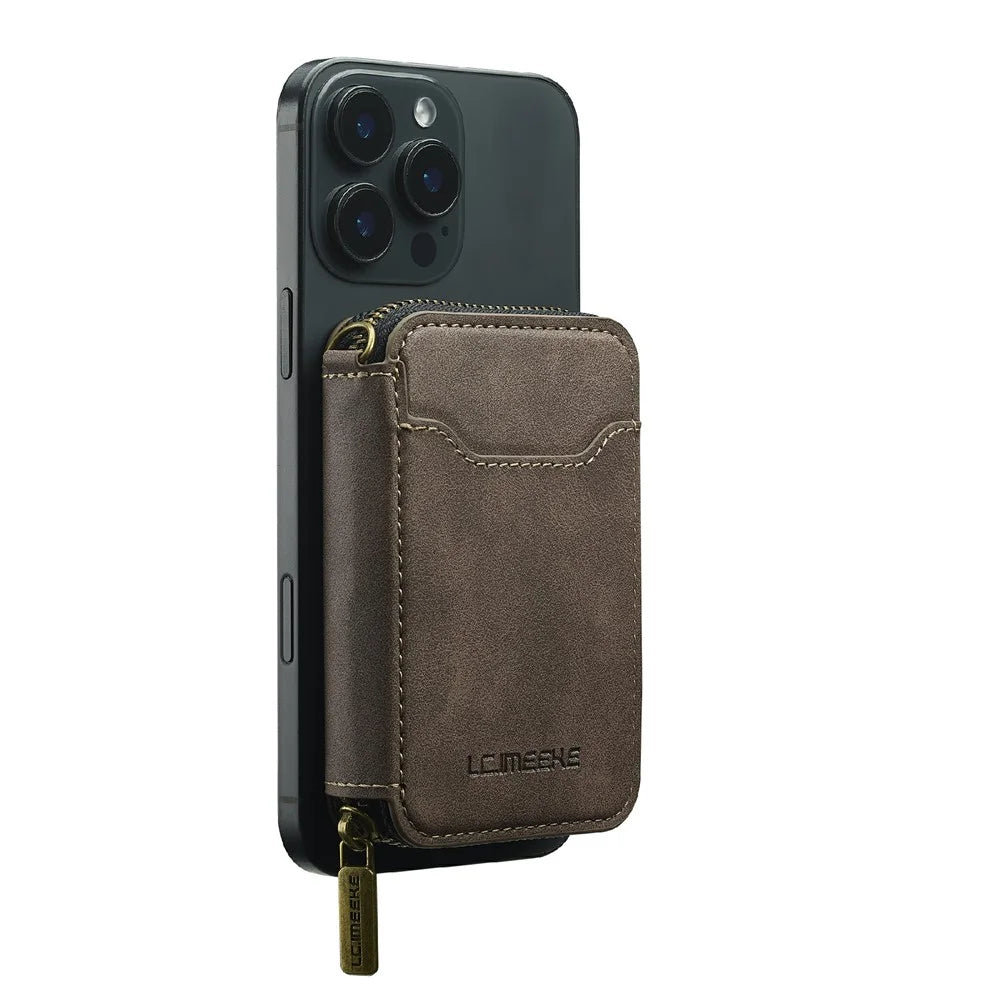 LC.IMEEKE L6 Zipper Wallet Case RFID Blocking Phone Magnetic Card Holder - Coffee - 3