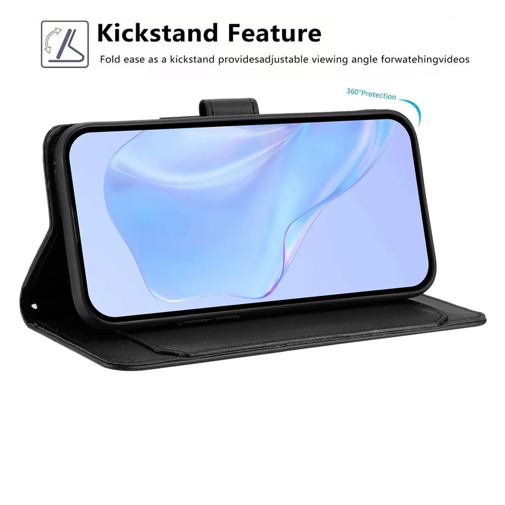 For iPhone 17 Wallet Case with Strap / Multiple Card Slots Solid Color Leather Stand Phone Cover - Black - 2