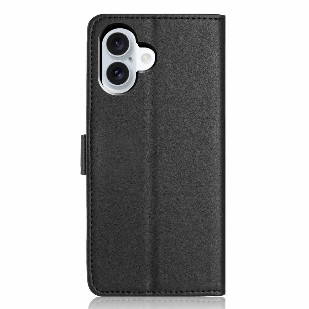 For iPhone 17 Wallet Case with Strap / Multiple Card Slots Solid Color Leather Stand Phone Cover - Black - 7