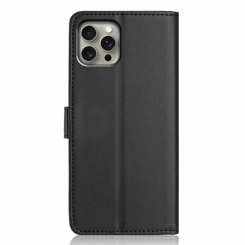 For iPhone 15 Pro Wallet Case with Strap / Multiple Card Slots Solid Color Leather Stand Phone Cover - Black - 7
