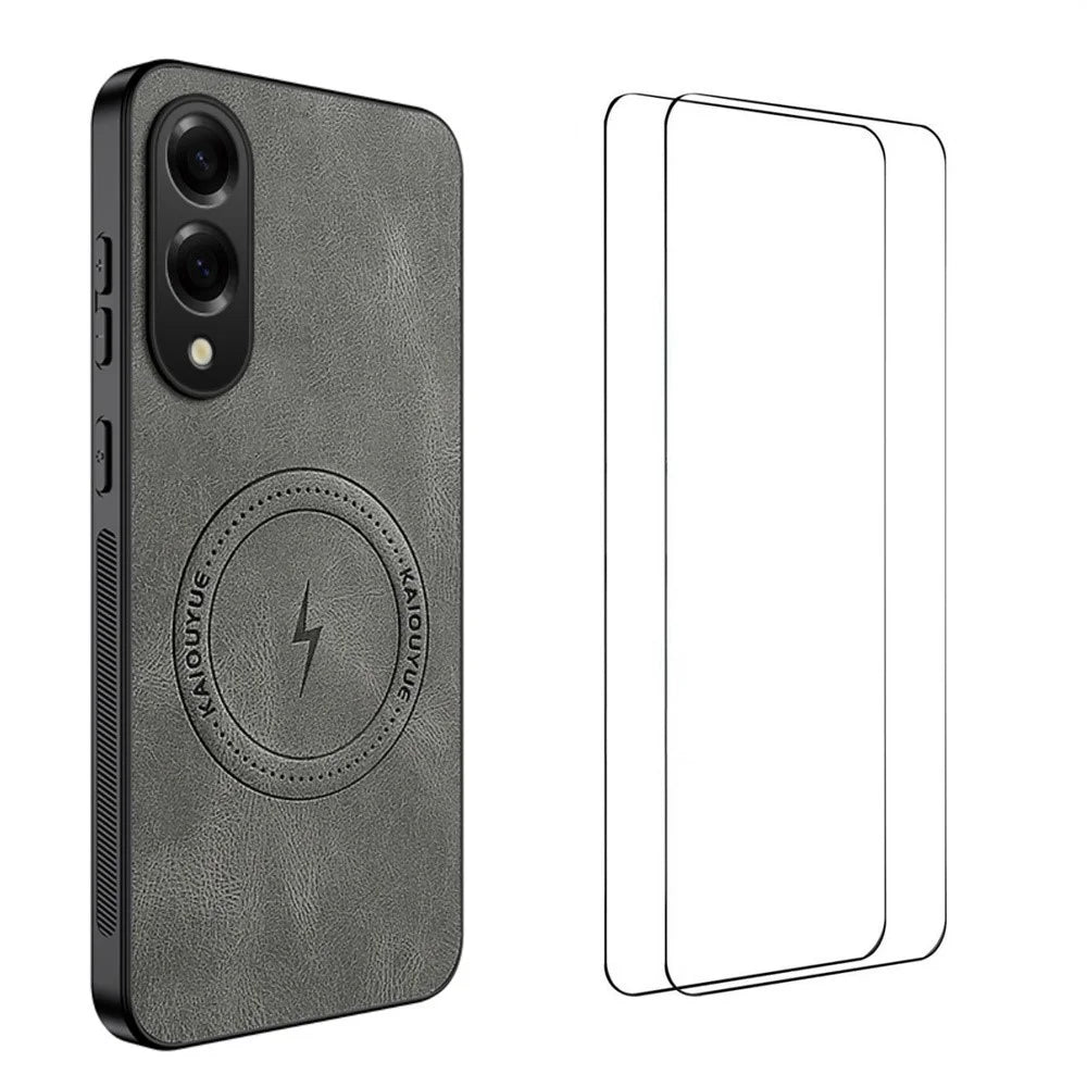 WANLONFENG SD Series For Samsung Galaxy S25 Edge Magnetic Case PC TPU Phone Cover with 2Pcs Screen Film - Grey - 1