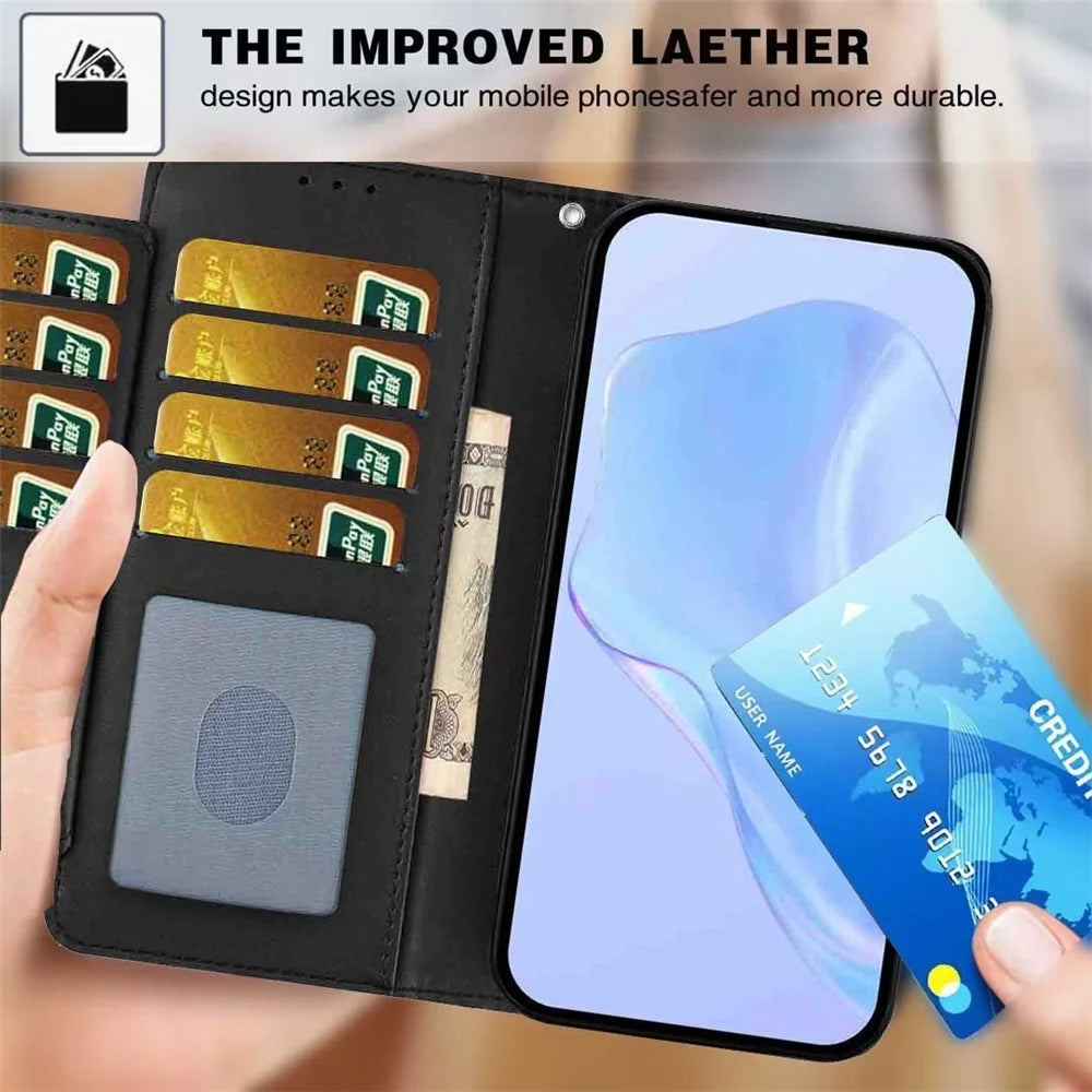 For Samsung Galaxy A54 5G Wallet Case with Strap / Multiple Card Slots Solid Color Leather Stand Phone Cover - Black - 4