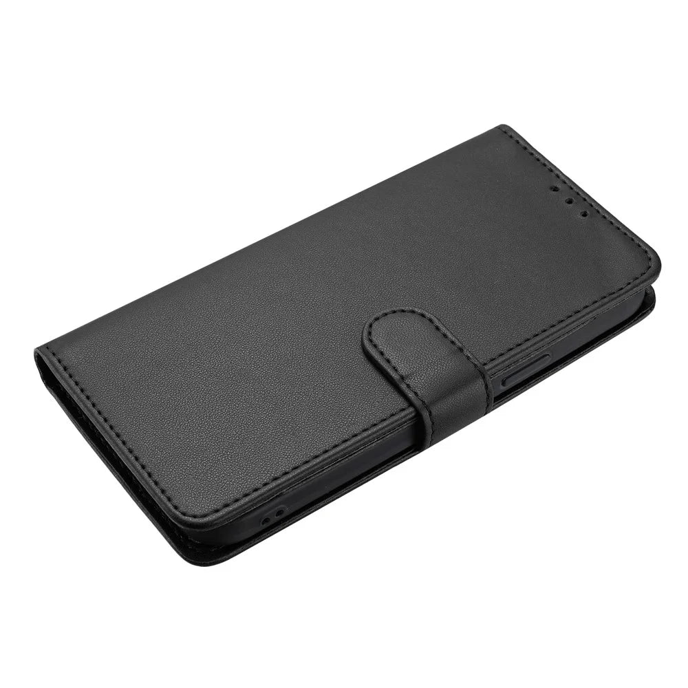 For Samsung Galaxy S25 Edge Wallet Case with Strap / Multiple Card Slots Solid Color Leather Stand Phone Cover - Black - 5
