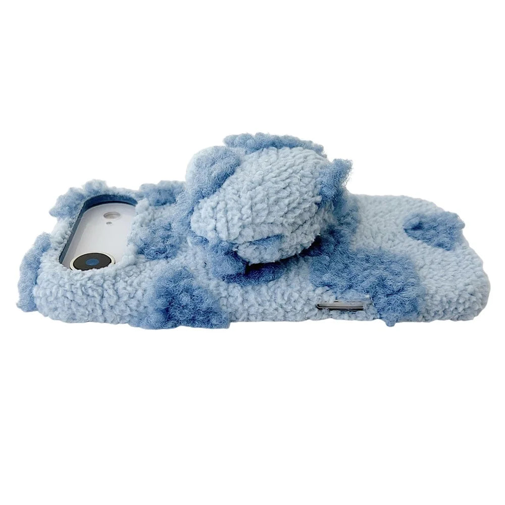 For iPhone Air Case 3D Heart Plush TPU Winter Warm Soft TPU Phone Cover - Blue - 4