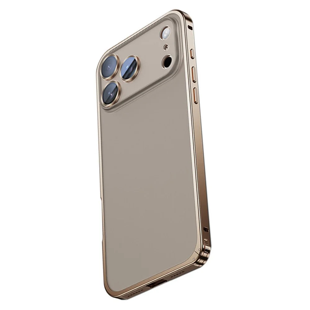 For iPhone 17 Pro Max Metal Clear Case Safety Lock Matte Anti-Fingerprint Back Cover - Gold - 3