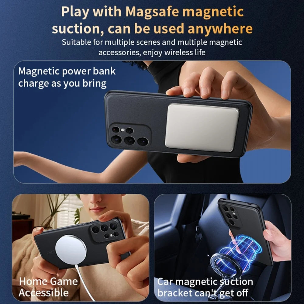 For Samsung Galaxy S25 Ultra Magnetic Case Leather Coated TPU + PC Phone Cover - Black - 3