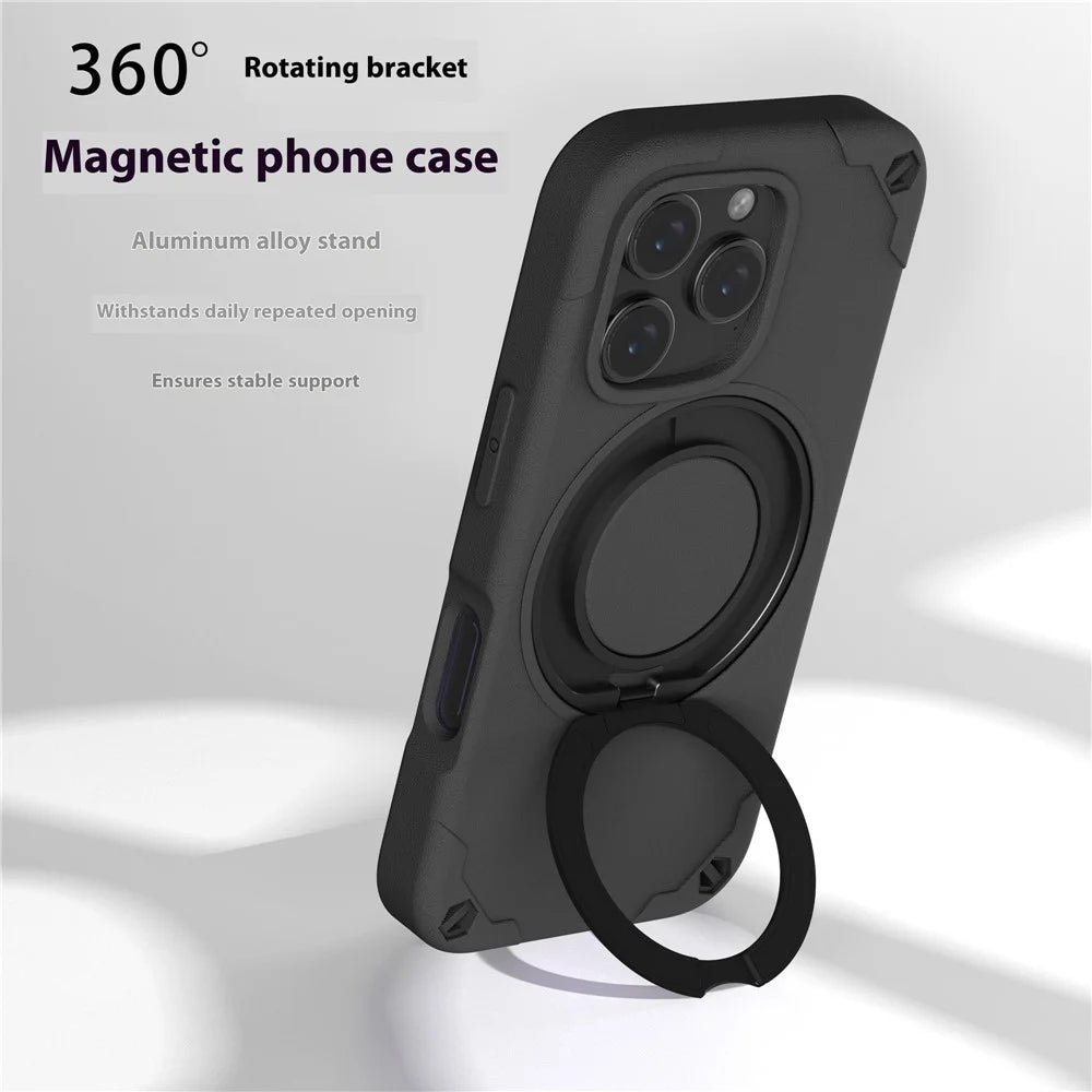 For iPhone 12 Pro Max Case Magnetic Kickstand EVA Phone Cover with Tempered Glass Screen Protector - Black - 2
