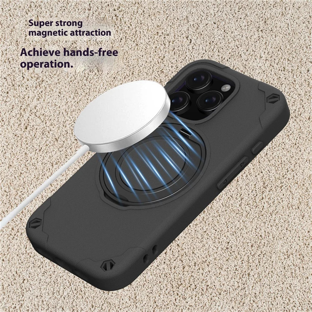 For iPhone 12 Pro Max Case Magnetic Kickstand EVA Phone Cover with Tempered Glass Screen Protector - Black - 5