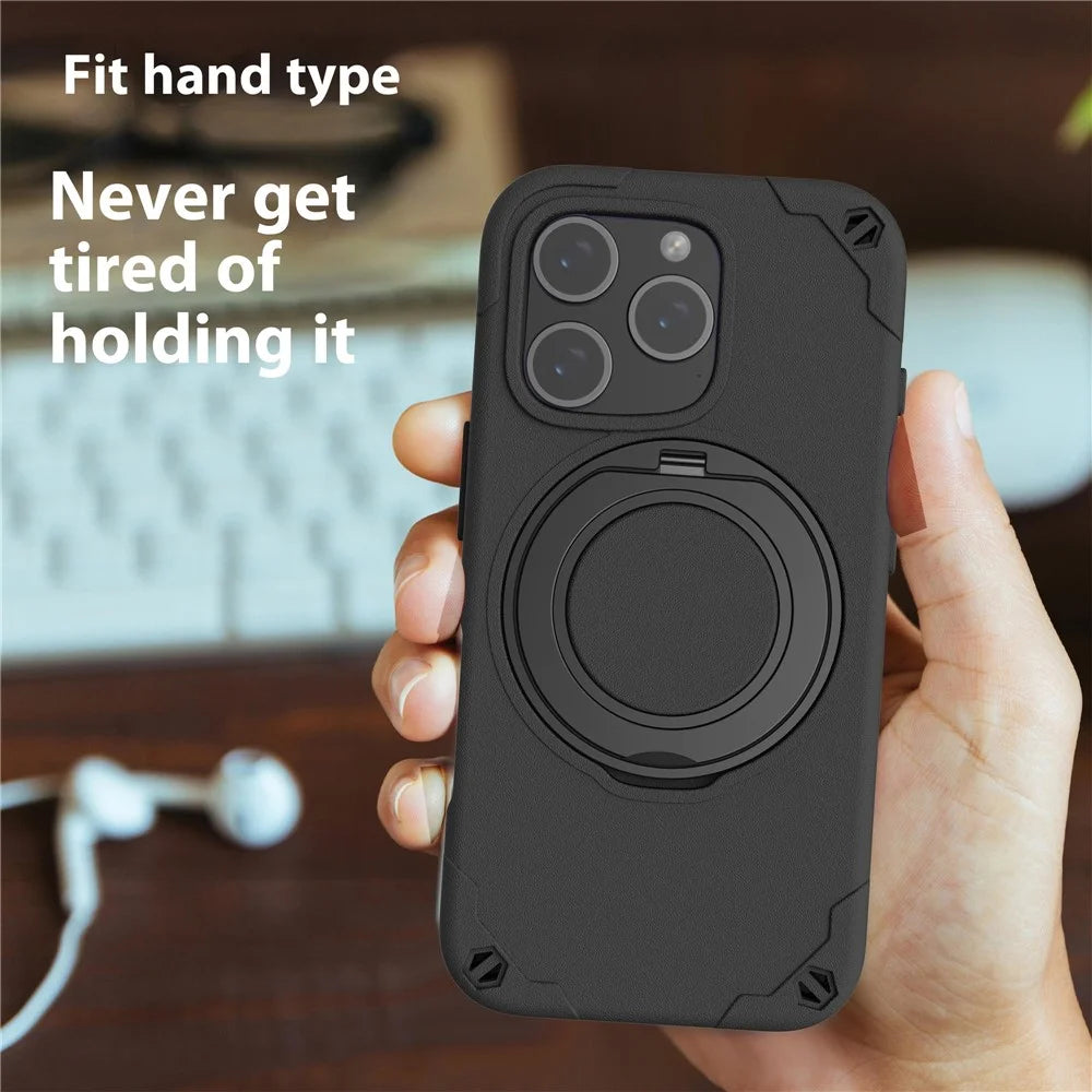 For iPhone 12 Pro Max Case Magnetic Kickstand EVA Phone Cover with Tempered Glass Screen Protector - Black - 6