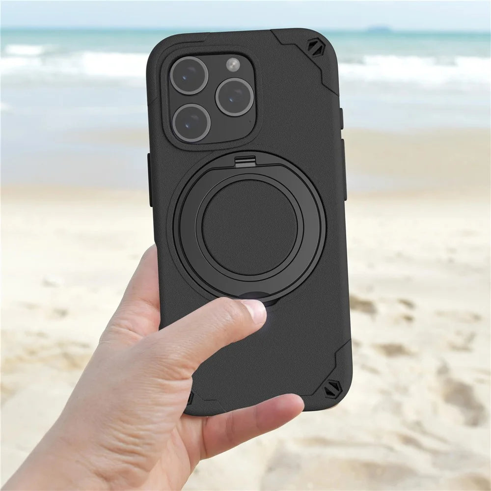 For iPhone 12 Pro Max Case Magnetic Kickstand EVA Phone Cover with Tempered Glass Screen Protector - Black - 7