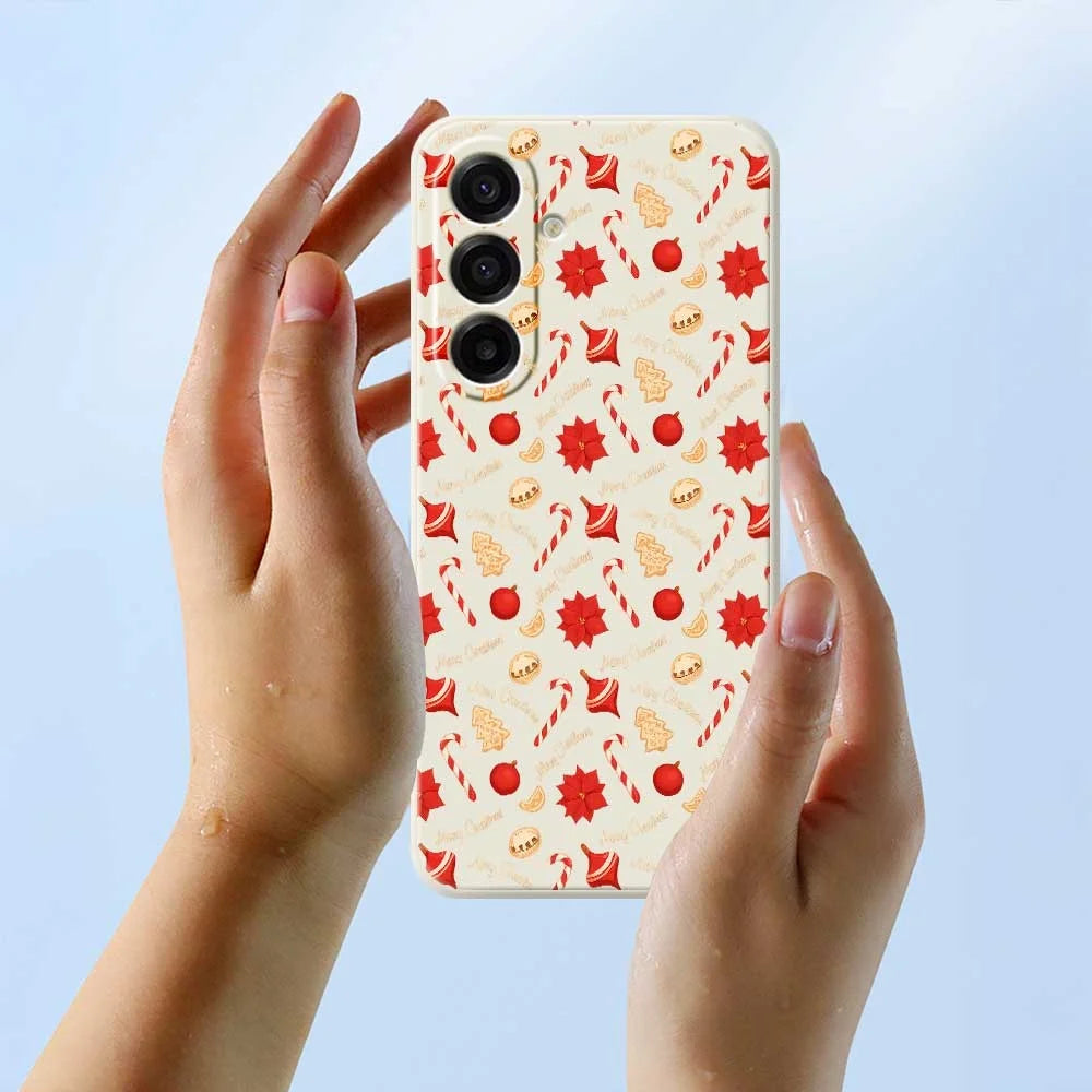 For Samsung Galaxy A18 5G / A18 4G / A17 5G / A17 4G Case Christmas Candy Pattern Printing Straight Edge TPU Phone Back Cover - Beige - 6