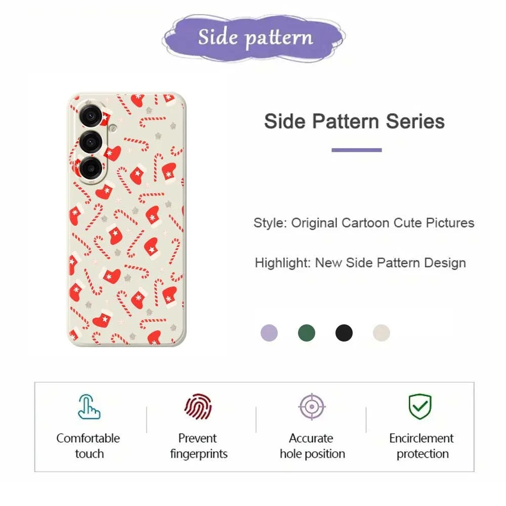 For Samsung Galaxy A18 5G / A18 4G / A17 5G / A17 4G Case Red Canes and Stockings Pattern Printing Straight Edge TPU Phone Back Cover - Beige - 2