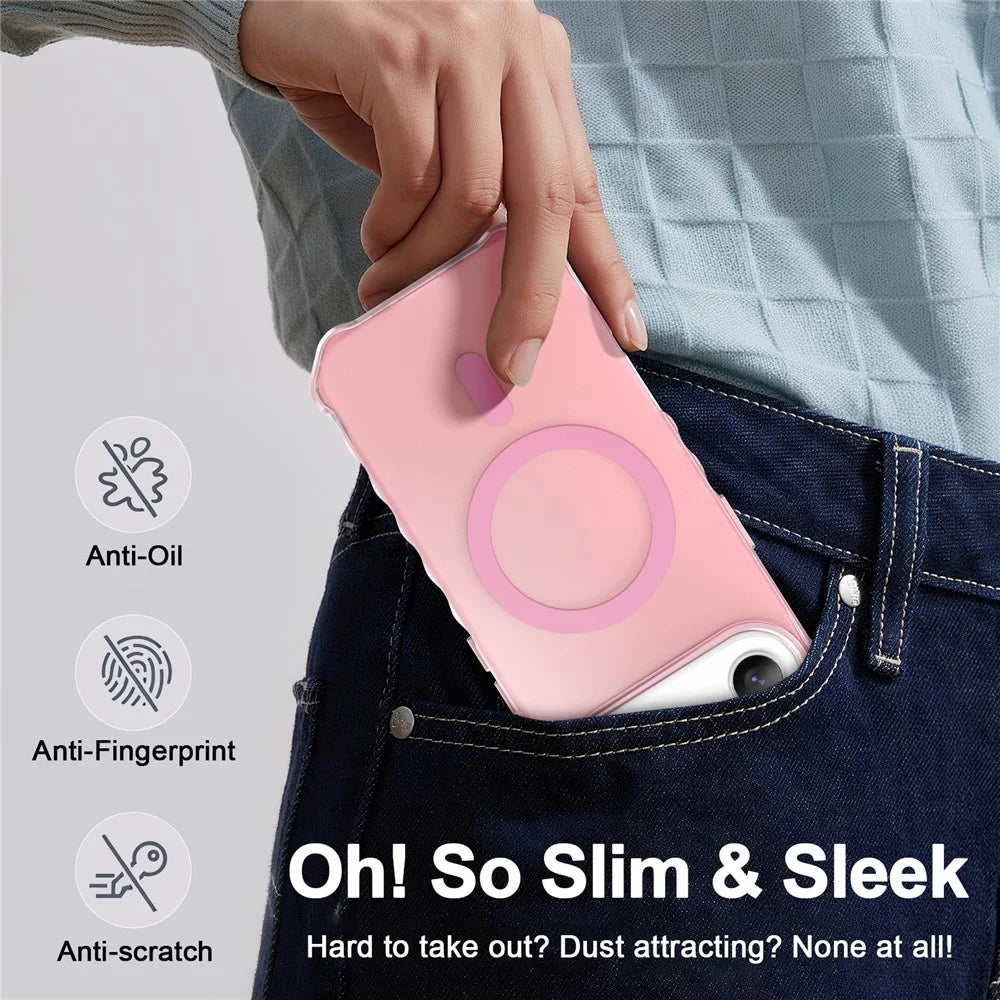 For iPhone 17 Case Compatible with MagSafe Small Wavy Edge PC + TPU Phone Cover - Pink - 7