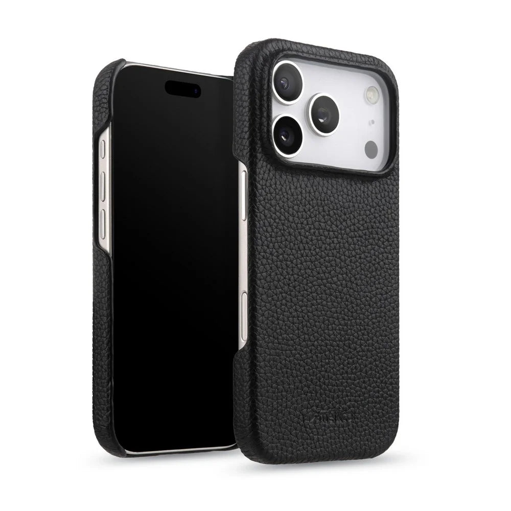 MELKCO For iPhone 17 Pro Case Genuine Cow Leather PC Phone Cover Compatible with MagSafe - Black - 2