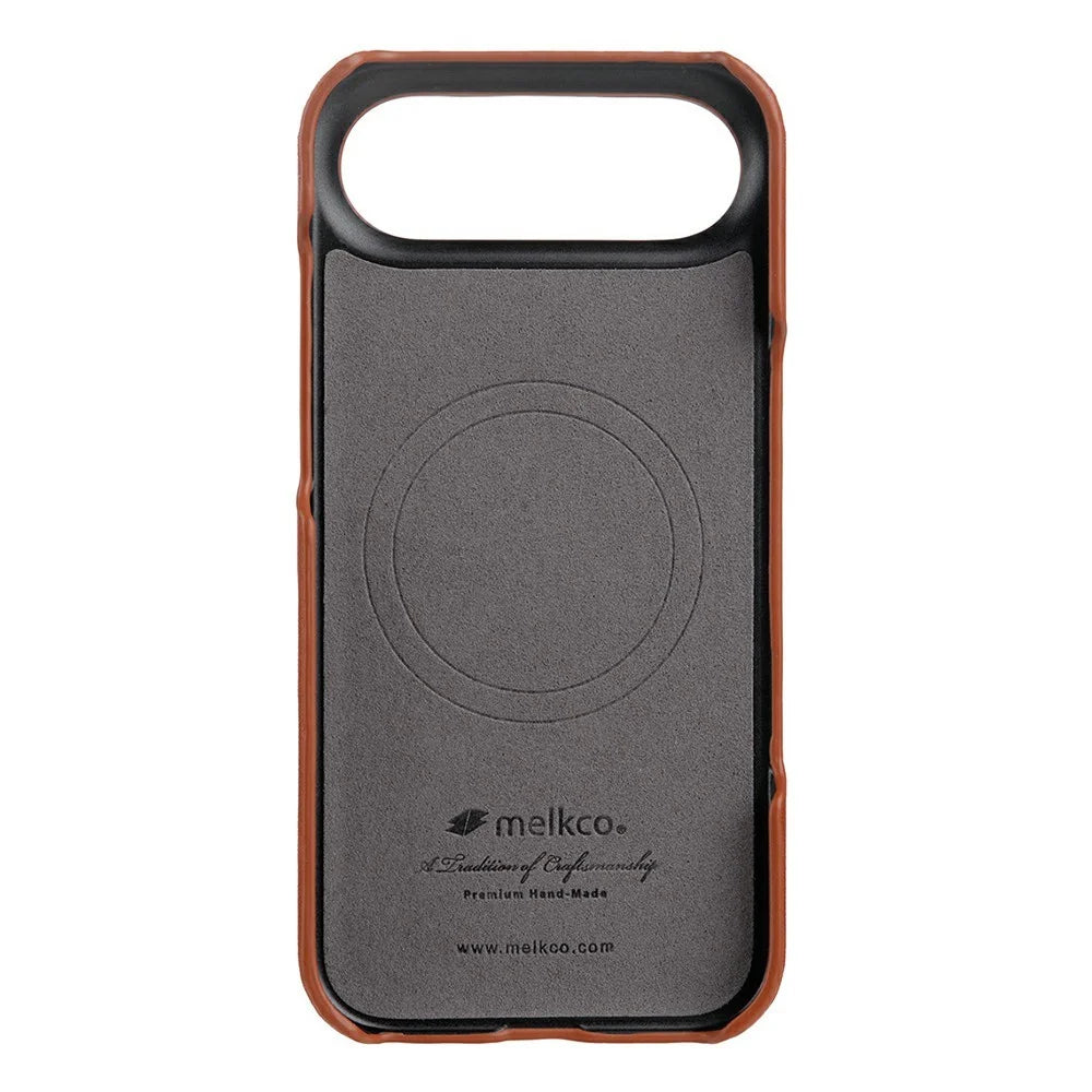 MELKCO For iPhone Air Case Compatible with MagSafe Waxy Genuine Cow Leather PC Phone Back Cover - Brown - 2