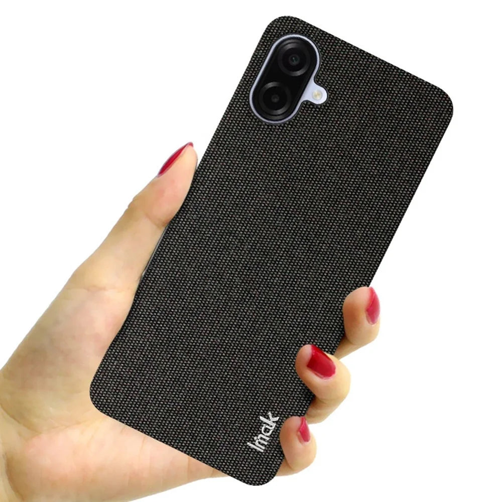 IMAK Ruiyi Series for Samsung Galaxy A07 4G Case Fabric Texture Leather + PC Phone Back Cover - Black - 5
