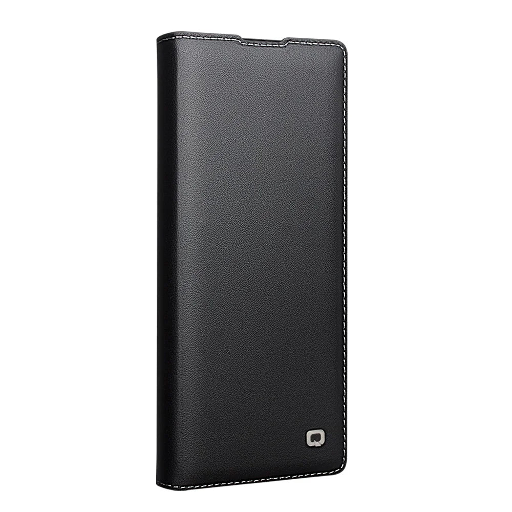 QIALINO For Samsung Galaxy Z Fold7 5G Case Genuine Cow Leather Flip Phone Cover, Black - 5
